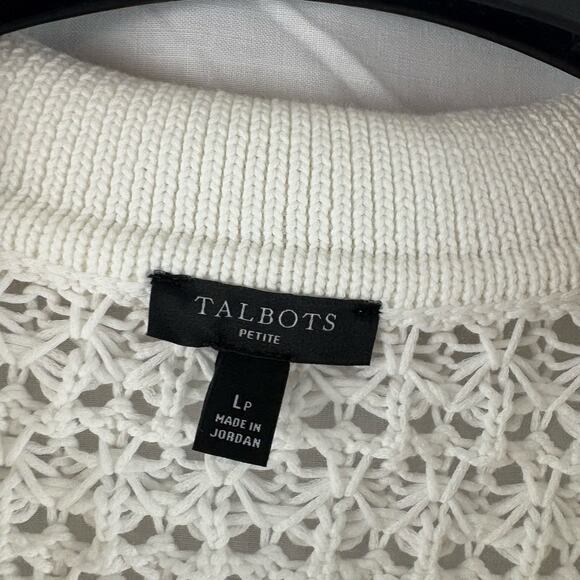 Talbots White Open Knit Pullover Sweater Cotton Blend Large Petite LP - Picture 6 of 6